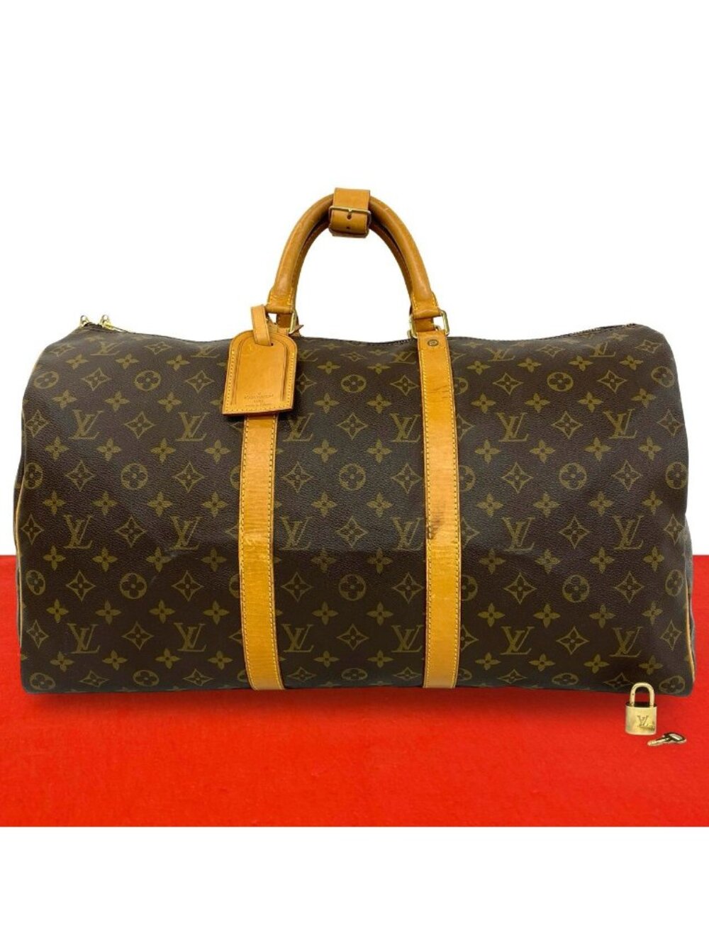 Louis Vuitton Vintage Keepall 50 Monogram Leather Boston Bag Brown